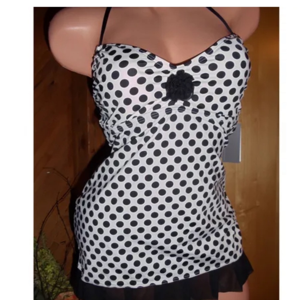 Kenneth Cole halter pinup ruffle wiggle bikini swimsuit lingerie bombshell xl L